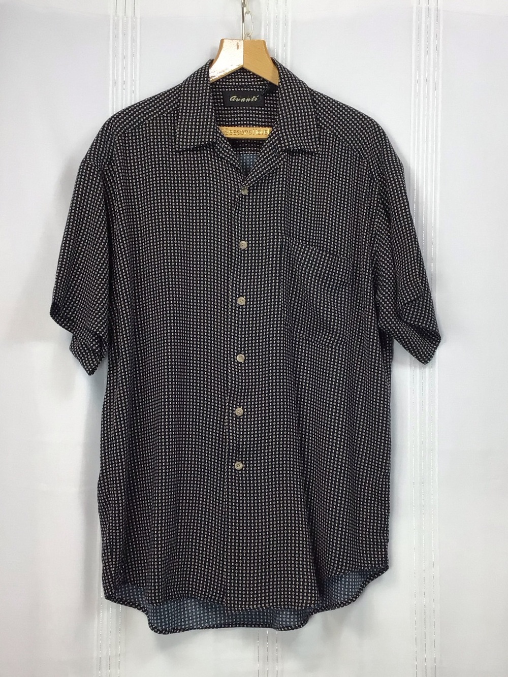 VTG Avanti Black Patterned Short-Sleeve Button-Down Shirt Sz.XL